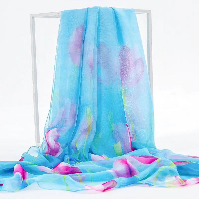 Femme Silk Scarves Silk Scarf Women Floral Printing Long Soft Wrap Scarf Ladies Shawl Woman