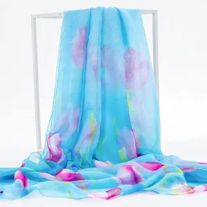 Femme Silk Scarves Silk Scarf Women Floral Printing Long Soft Wrap Scarf Ladies Shawl Woman