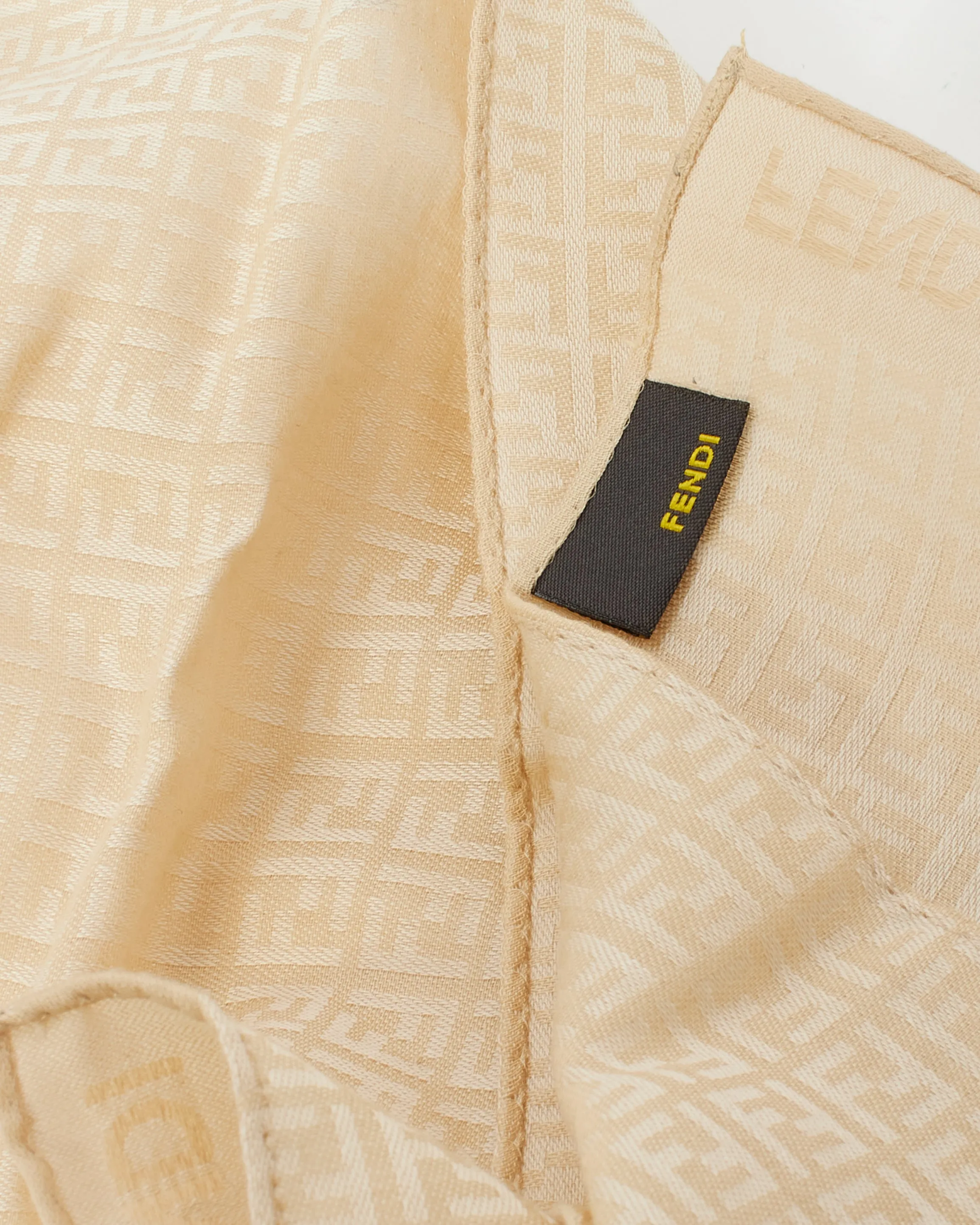Fendi Beige Monogram Zuchinno Print Cotton Square Scarf