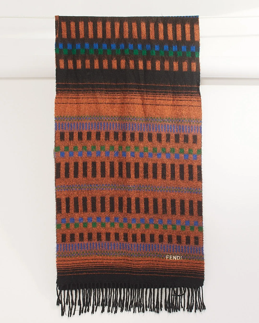 Fendi Brown Multi Print Wool Scarf