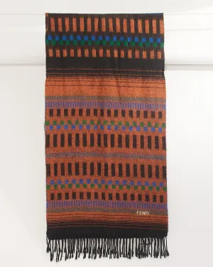 Fendi Brown Multi Print Wool Scarf