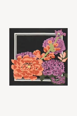 Floral black 55x55 silk scarf