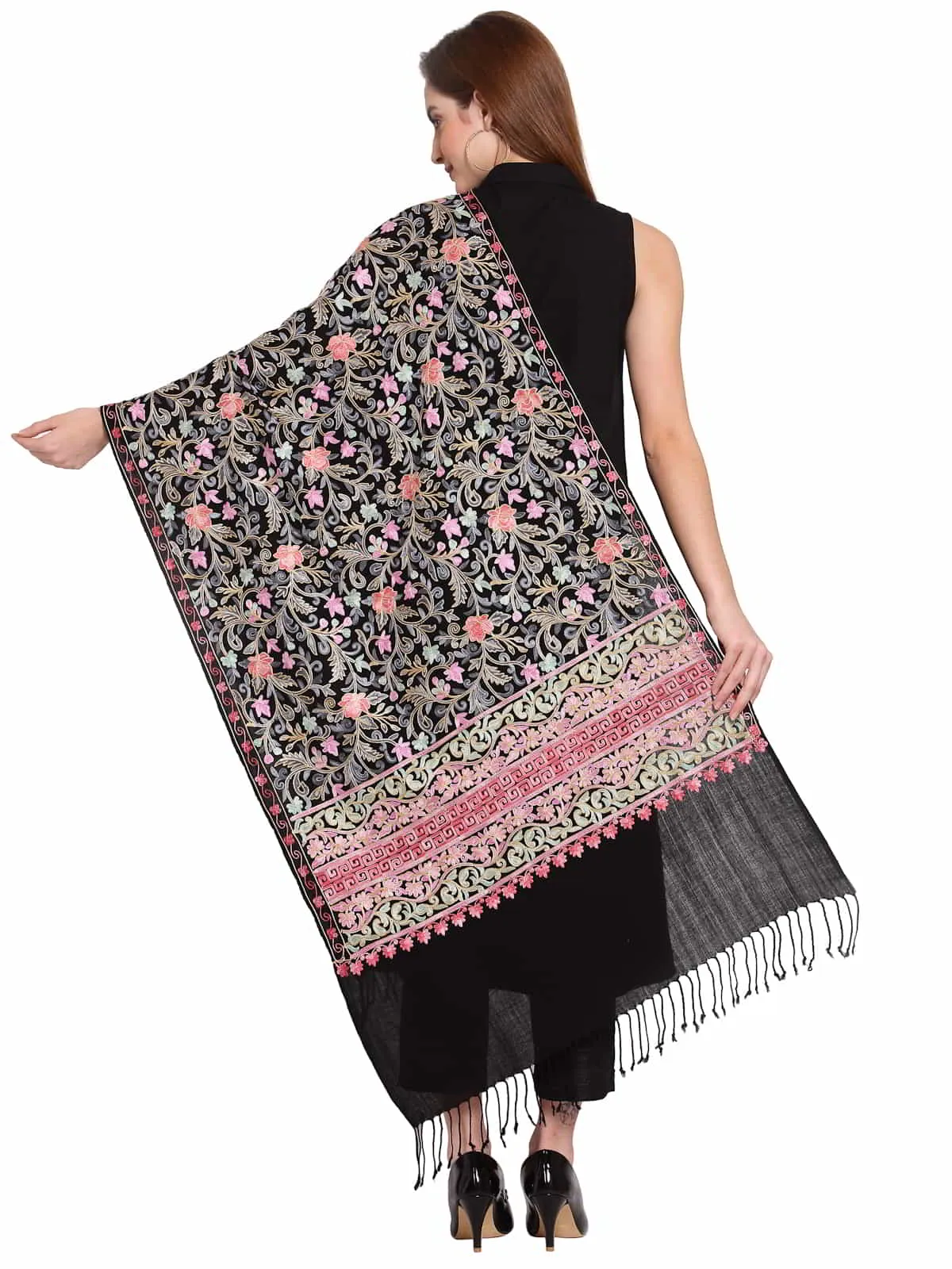 Floral Embroidered Wool Shawl