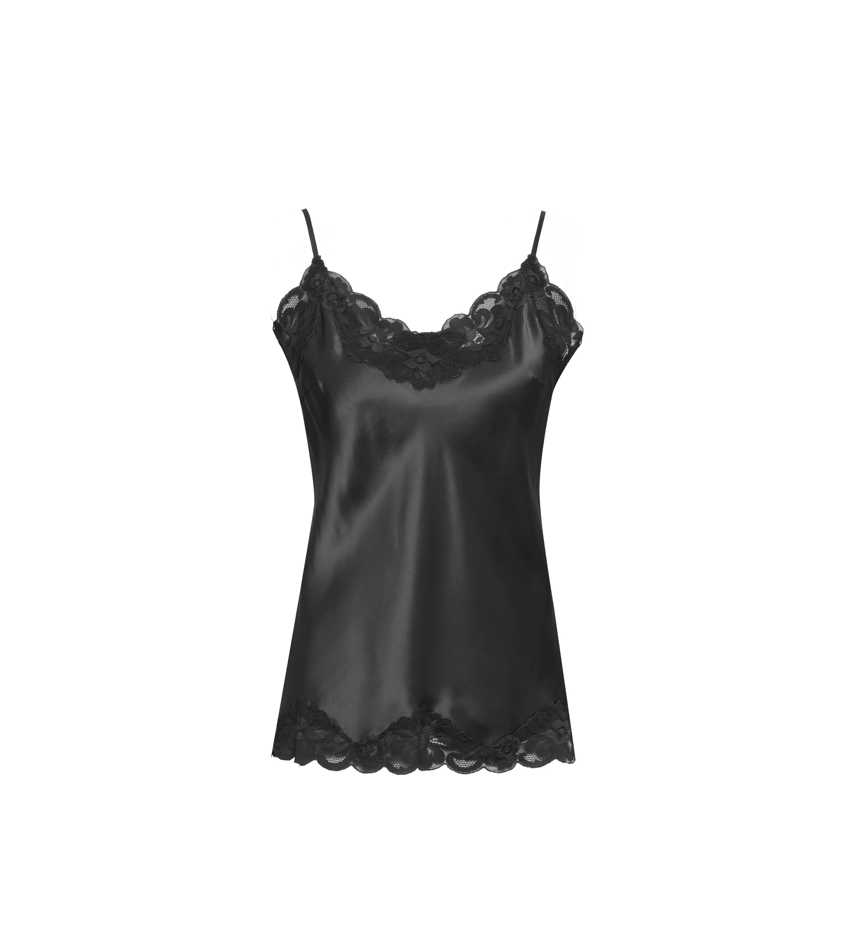 Floral Lace Silk Cami Black