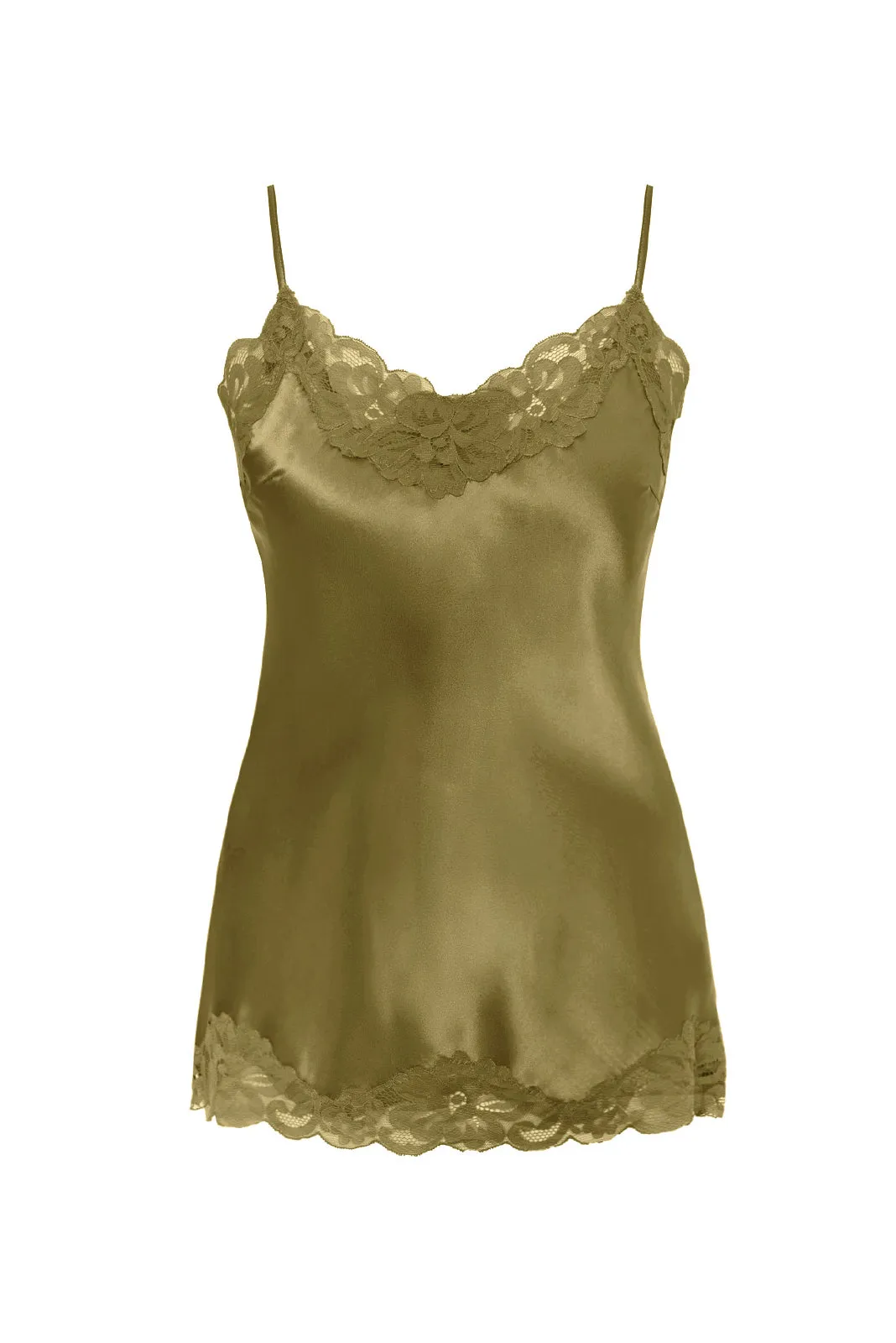 Floral Lace Silk Cami Chartreuse