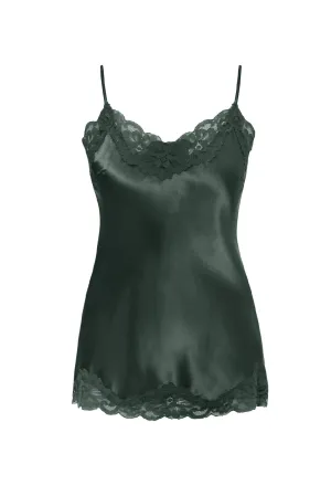 Floral Lace Silk Cami Forest Green