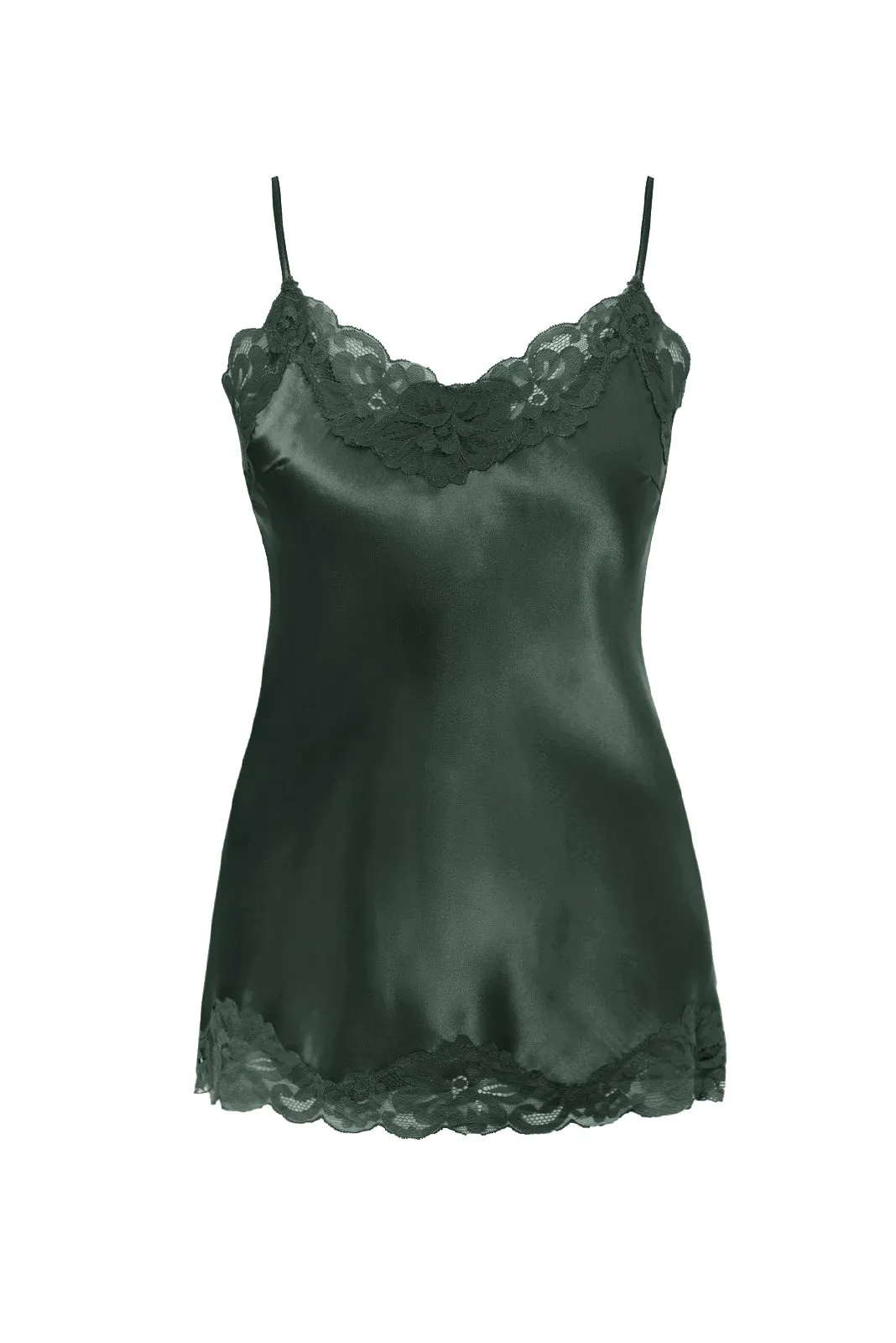 Floral Lace Silk Cami Forest Green