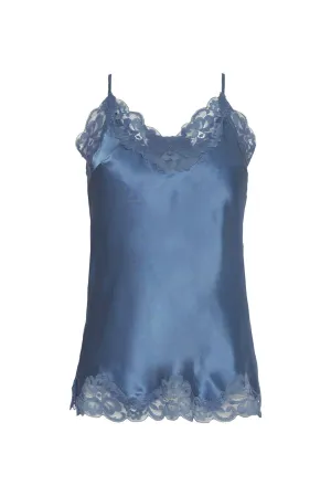 Floral Lace Silk Cami Mediterranean Blue