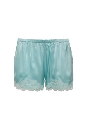 Floral Lace Silk Shorts Aqua Powder