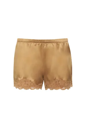 Floral Lace Silk Shorts Fall Camel