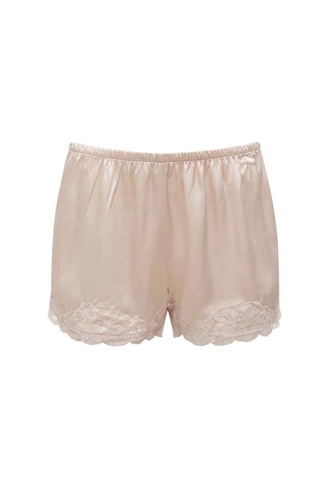 Floral Lace Silk Shorts Nude Crystal