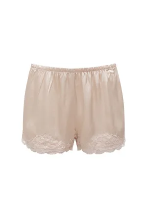 Floral Lace Silk Shorts Nude Crystal