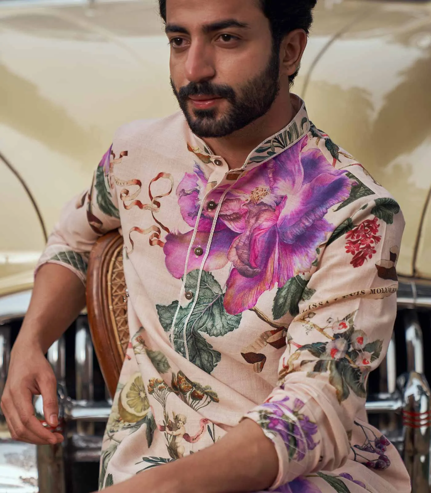 FLORAL PRINTED SILK KURTA SET