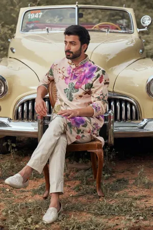 FLORAL PRINTED SILK KURTA SET