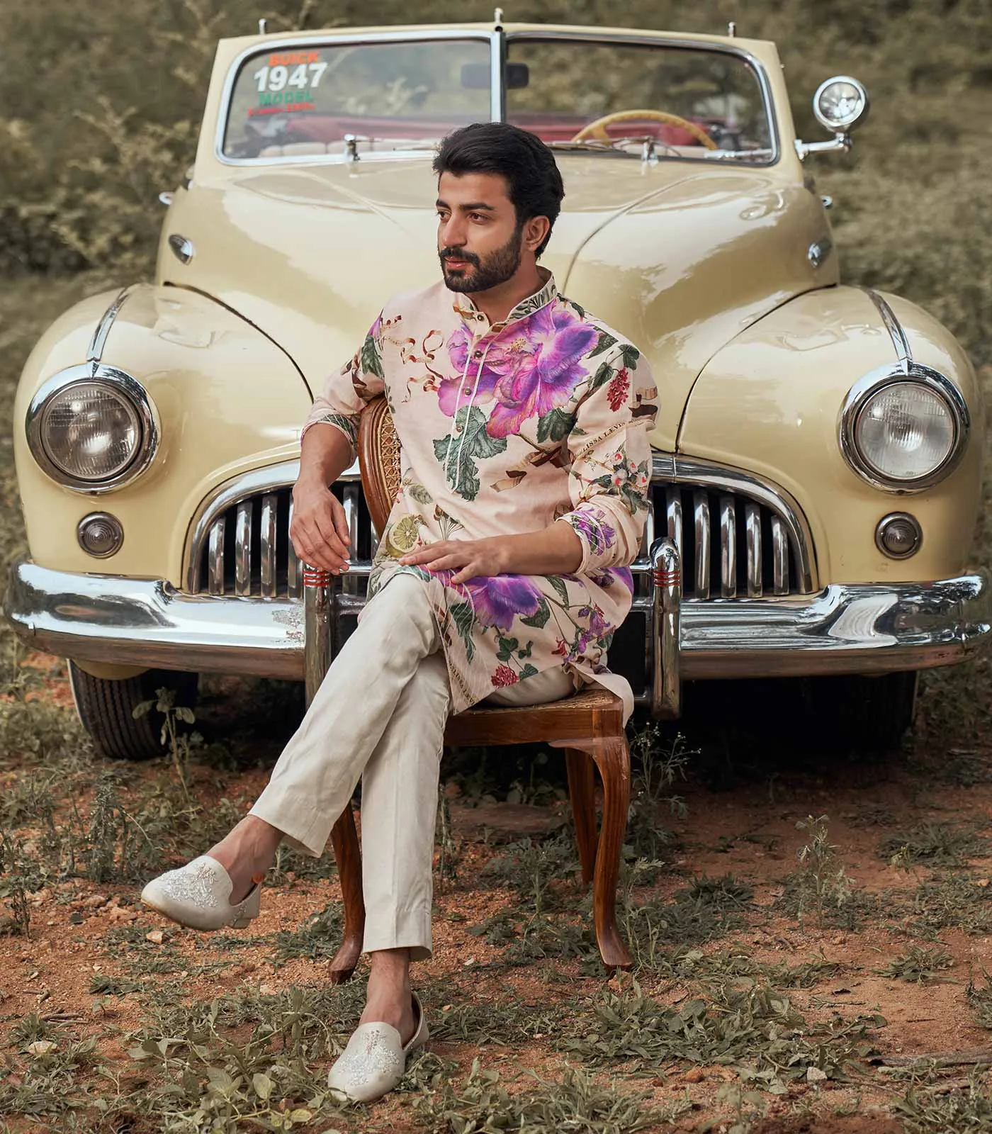 FLORAL PRINTED SILK KURTA SET