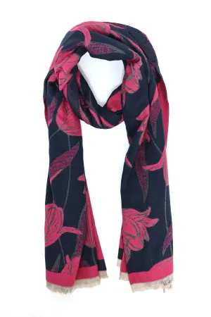 FLORAL REVERSIBLE SCARF-NAVY