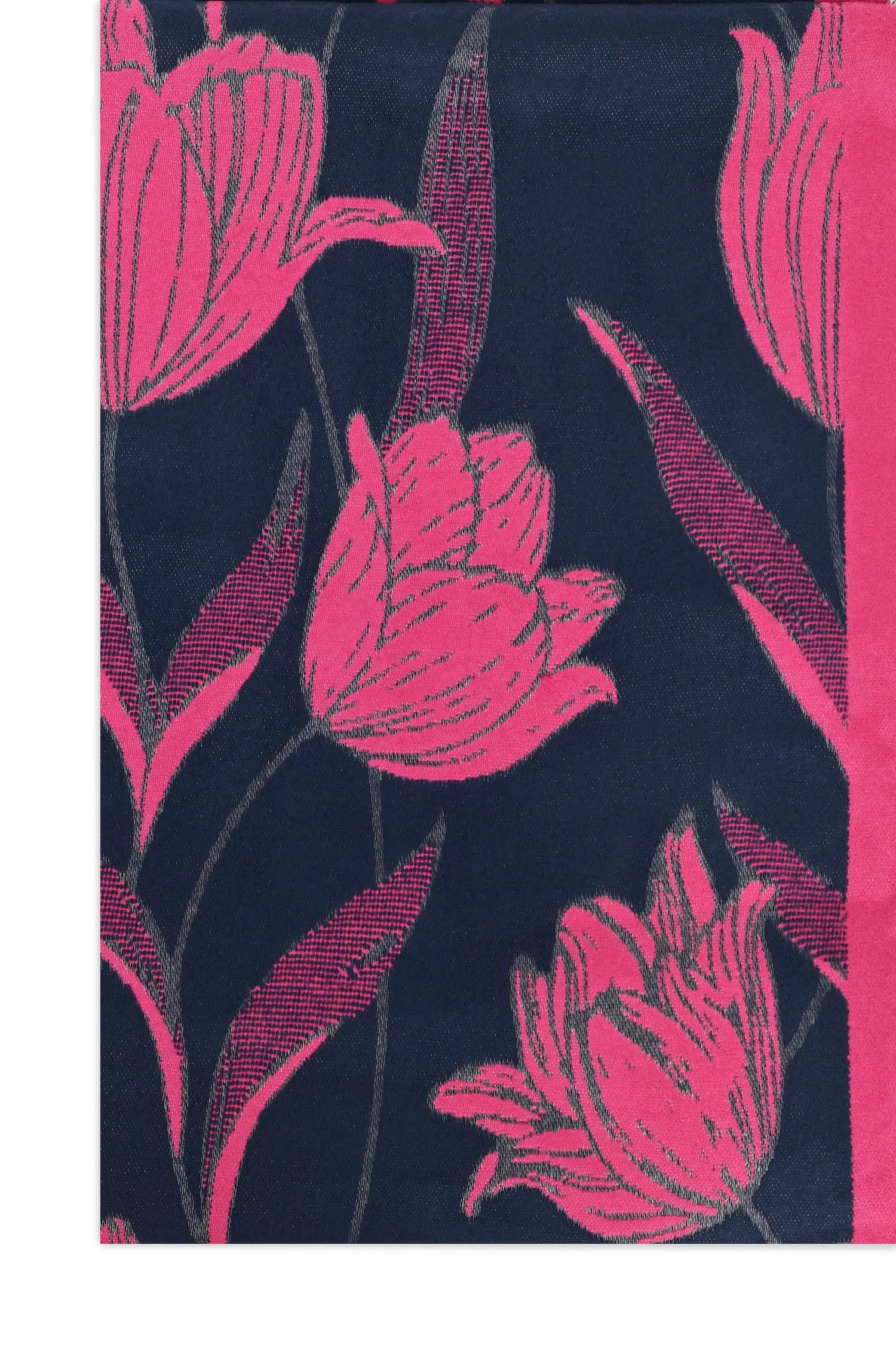 FLORAL REVERSIBLE SCARF-NAVY