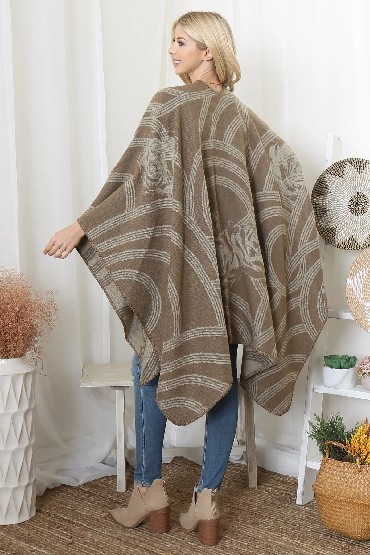 FLOWER GEOMETRIC PRINT OPEN FRONT KIMONO