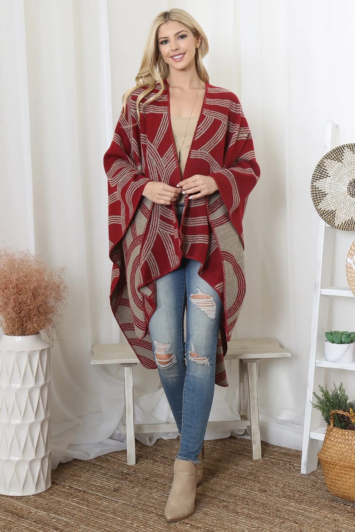 FLOWER GEOMETRIC PRINT OPEN FRONT KIMONO