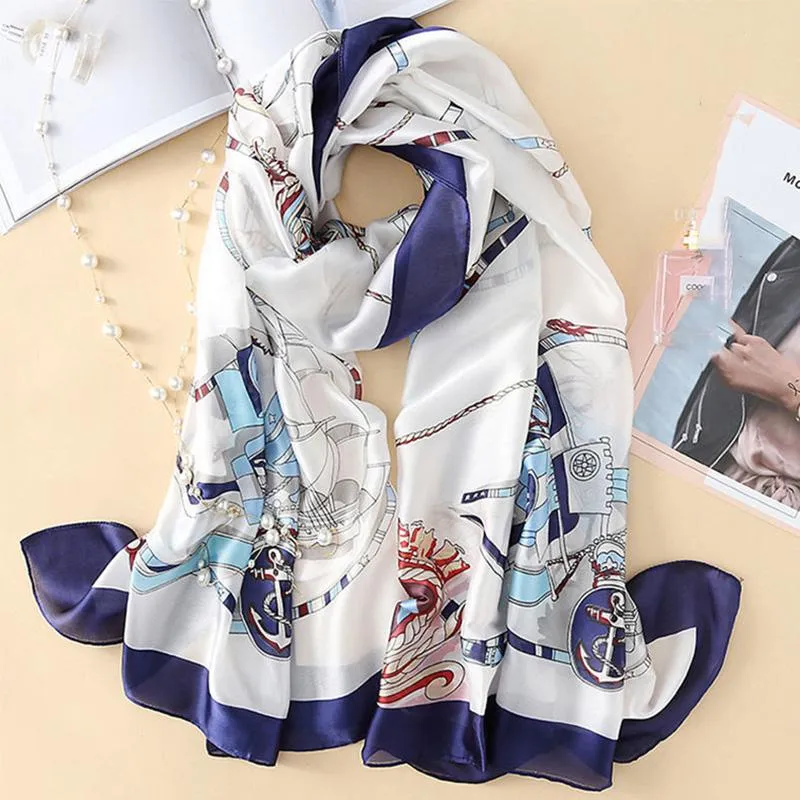Flower Wrap Shawl Silk Imitation Satin Women Elegant Scarf  All-match Headscarf Sunscreen Gauze Shawl