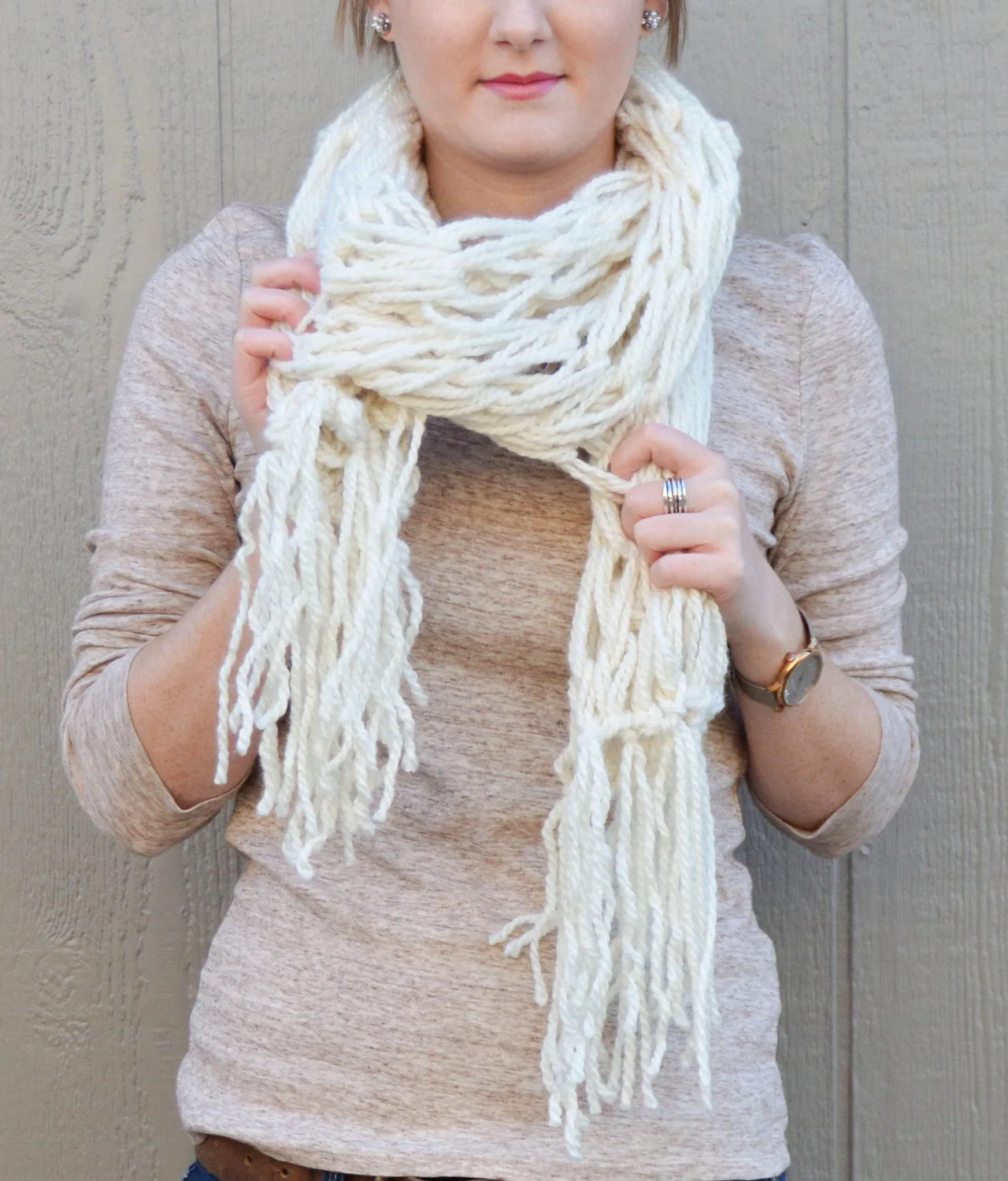 Fringe Scarf "Ivory" Bulky