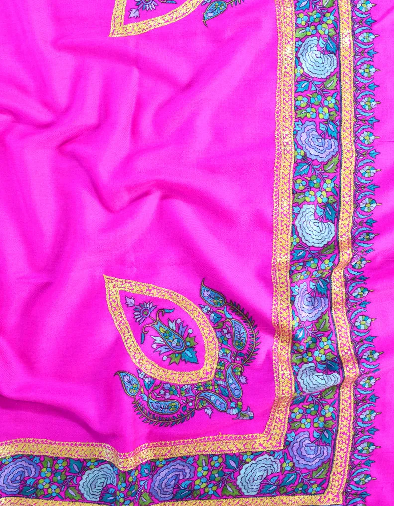 Fuscia Pink Pashmina Shawl With Sozni & Tilla Work 5477