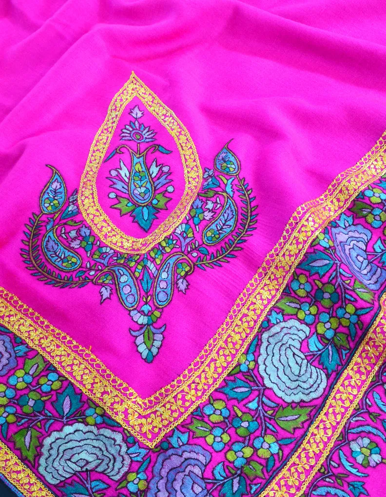 Fuscia Pink Pashmina Shawl With Sozni & Tilla Work 5477
