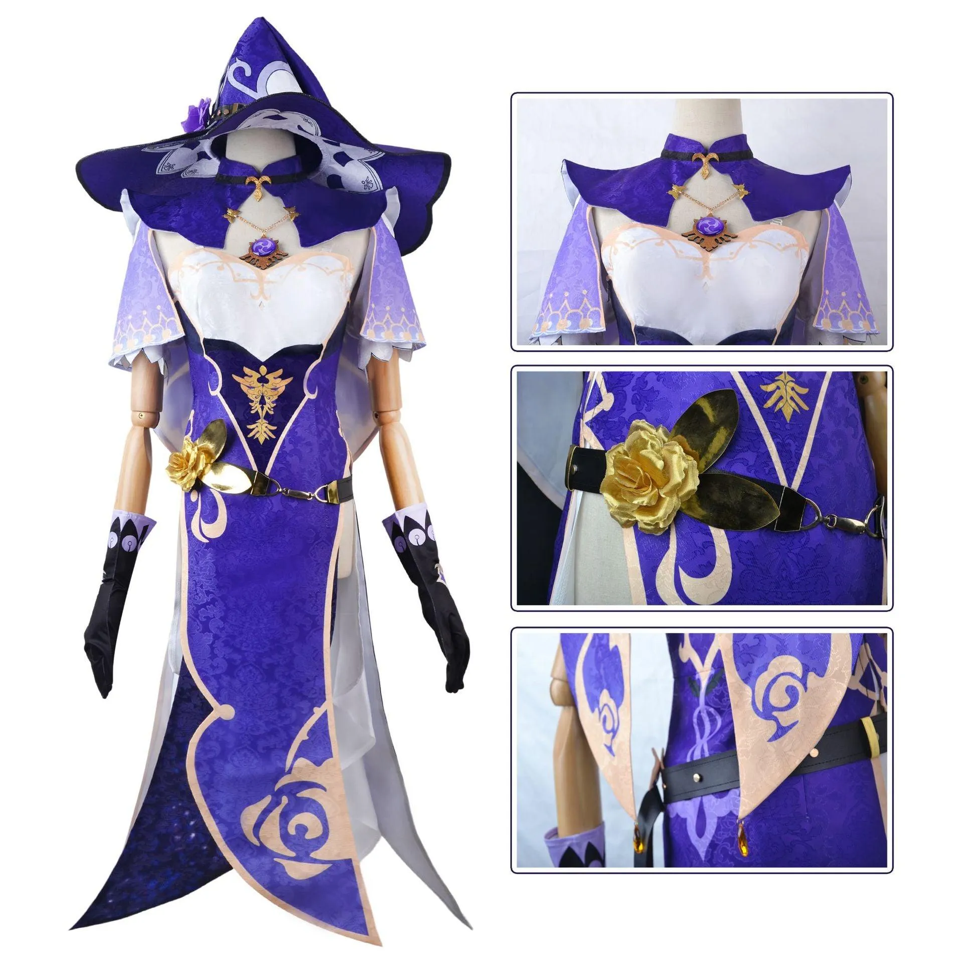 Genshin Impact Lisa Witch of Purple Rose Cosplay Costume Librarian Sexy Dress