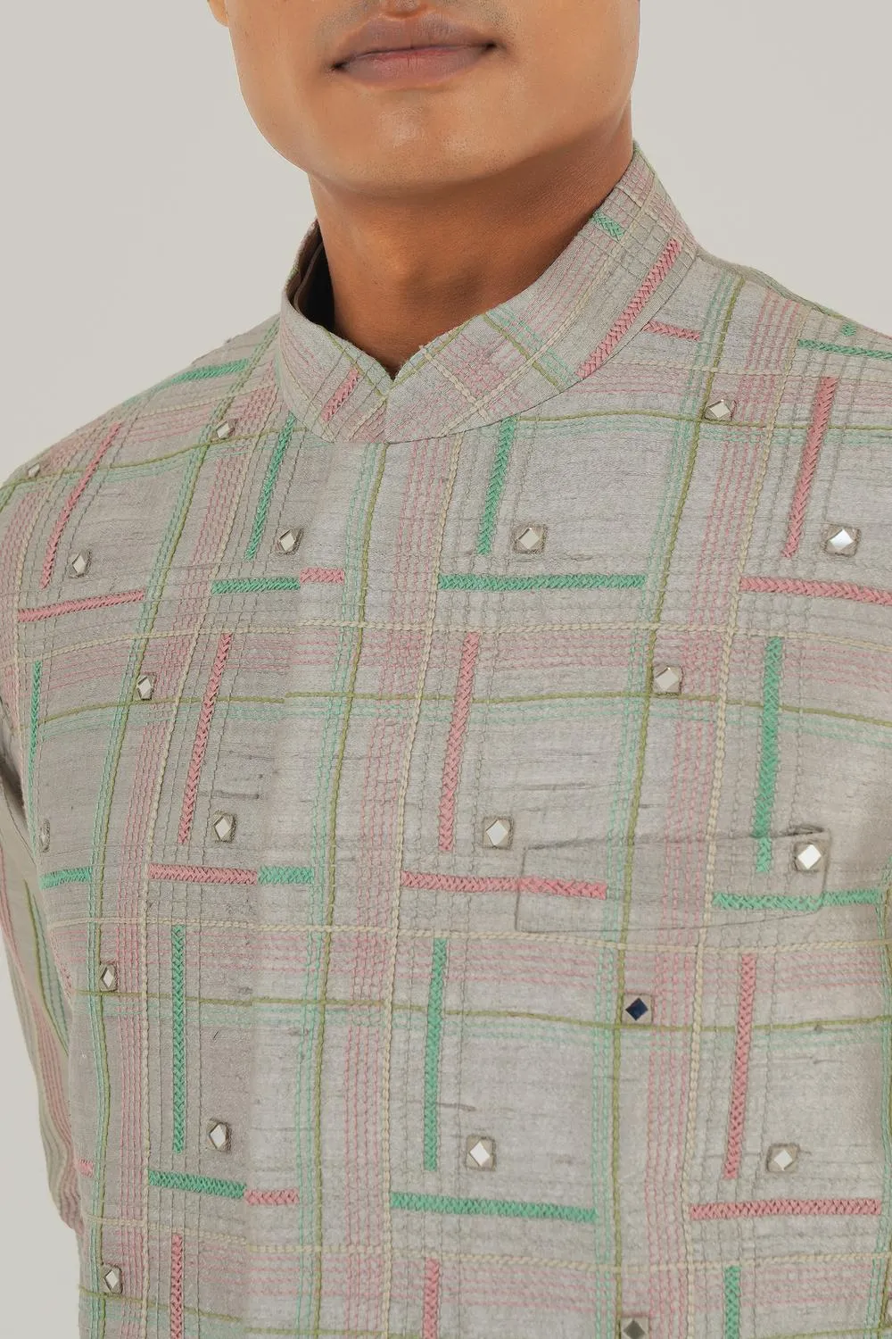 Geometric Embroidered Jawahar Jacket With Mirror Work