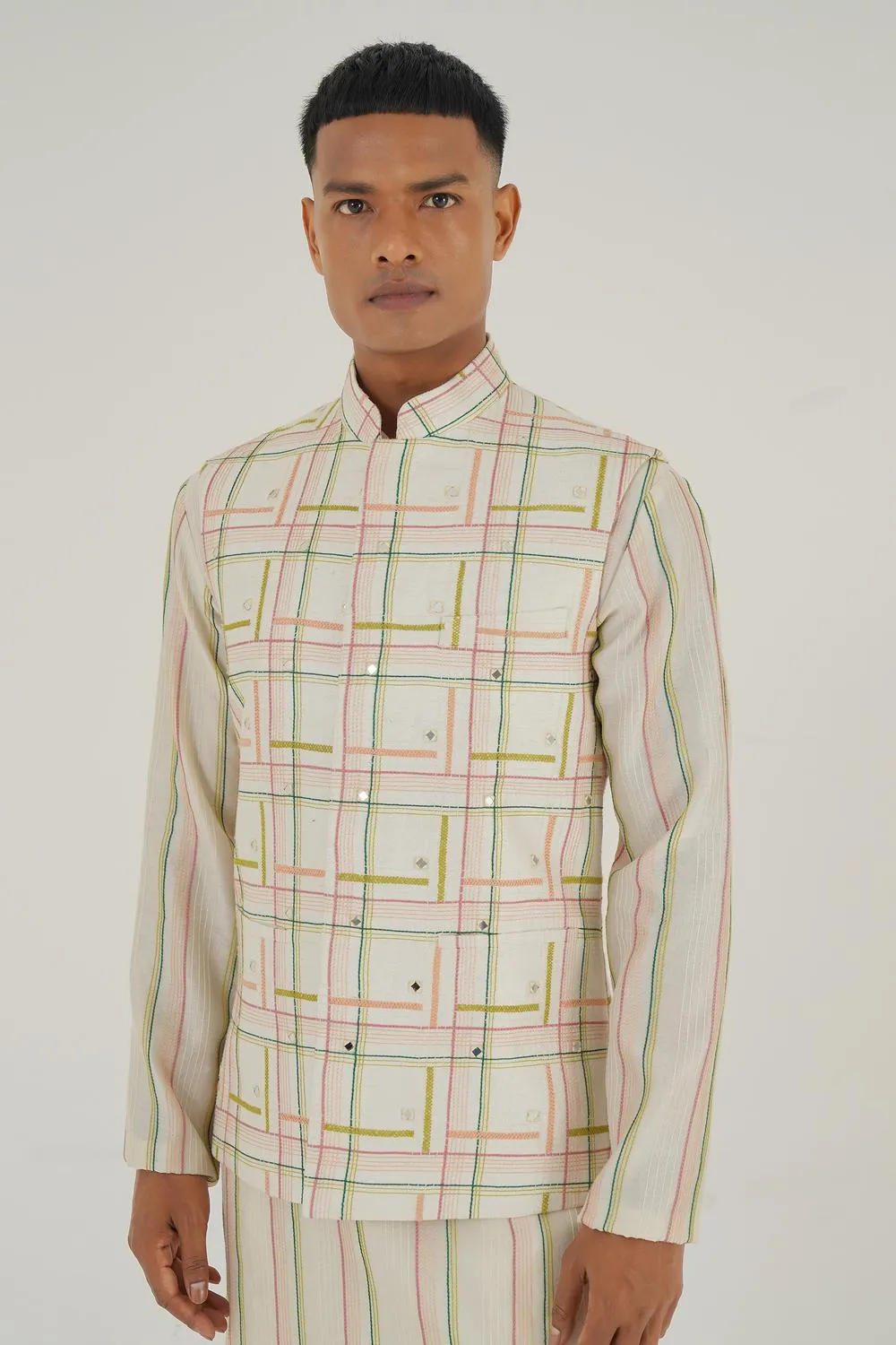 Geometric Embroidered Jawahar Jacket With Mirror Work