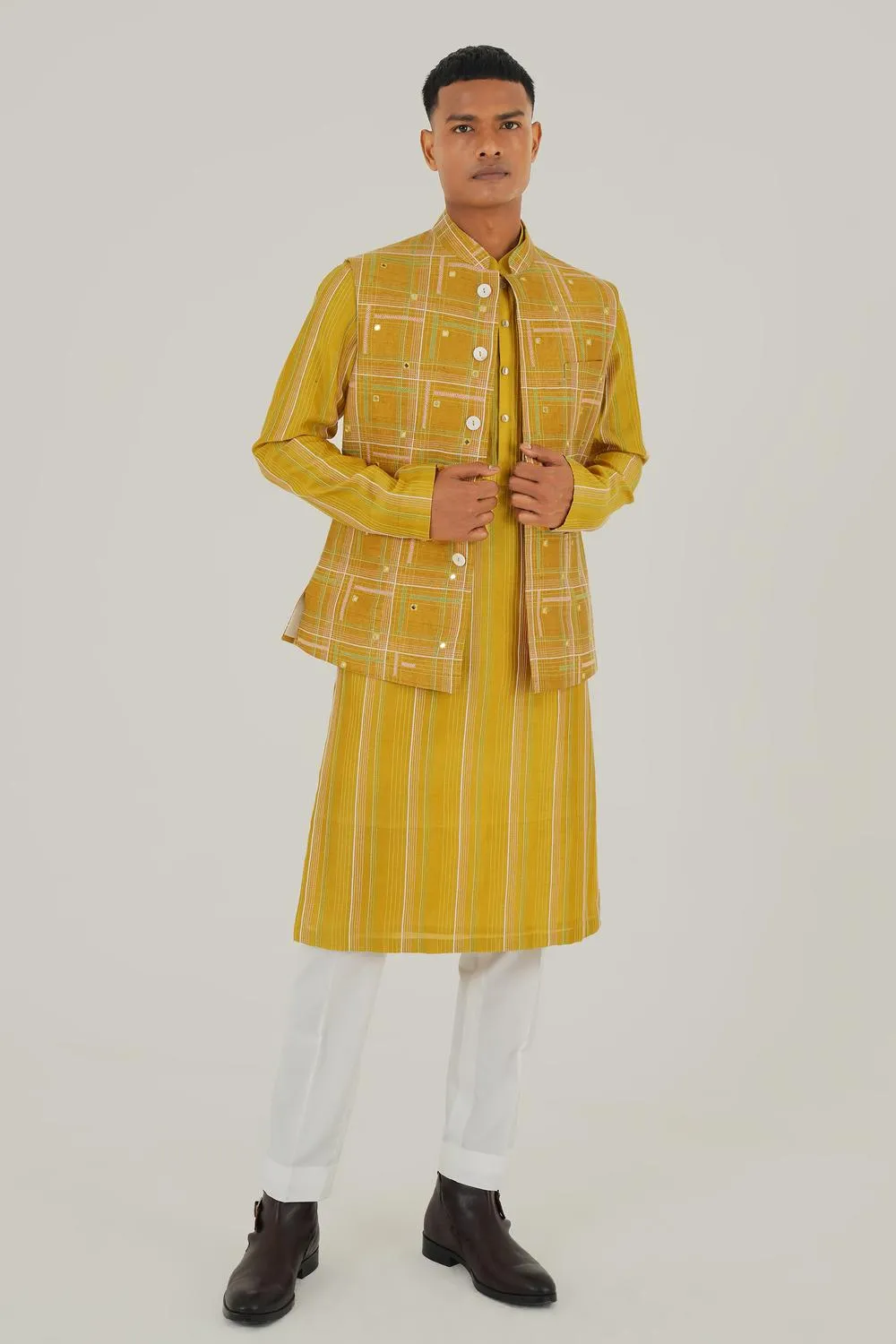 Geometric Embroidered Jawahar Jacket With Mirror Work