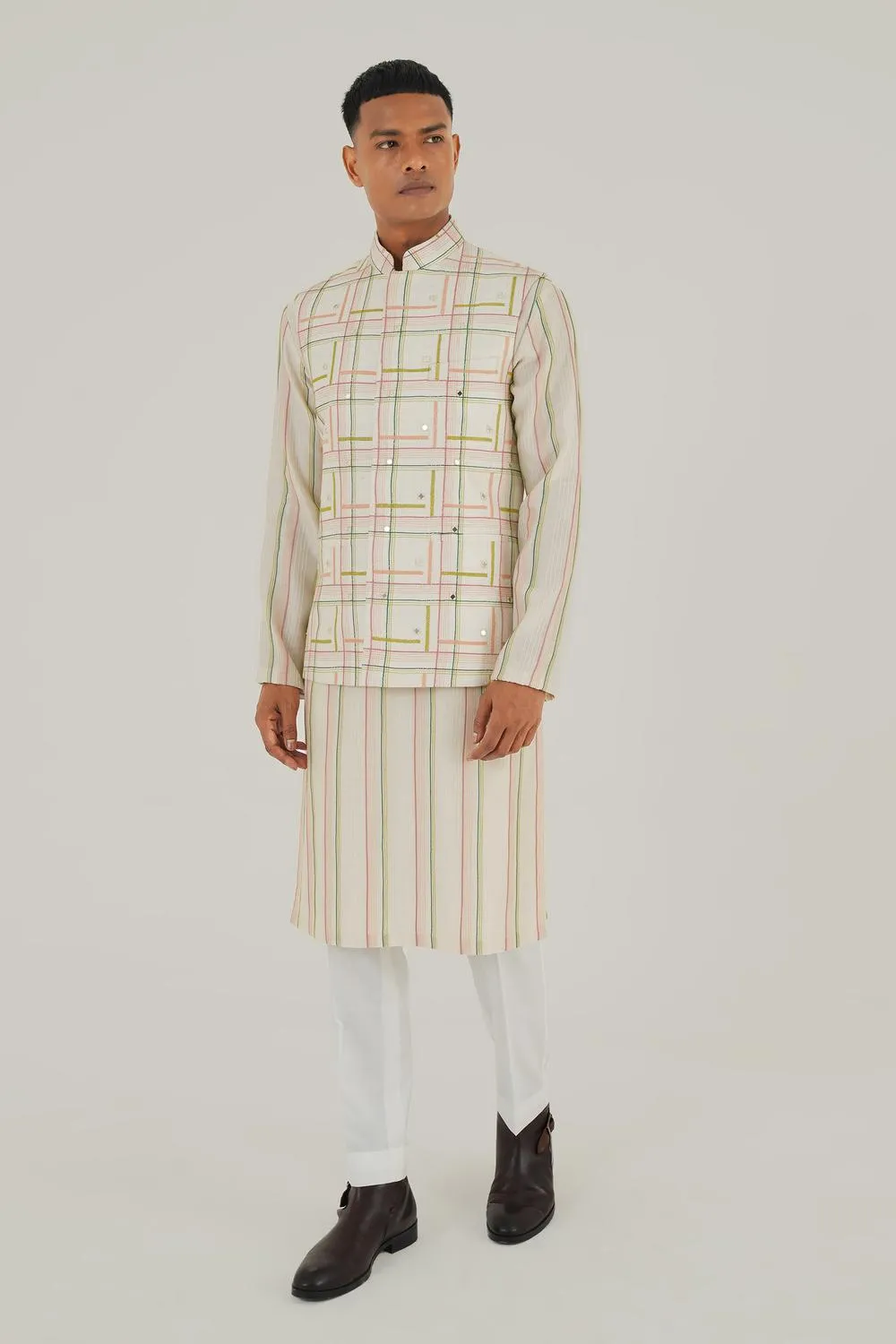 Geometric Embroidered Jawahar Jacket With Mirror Work