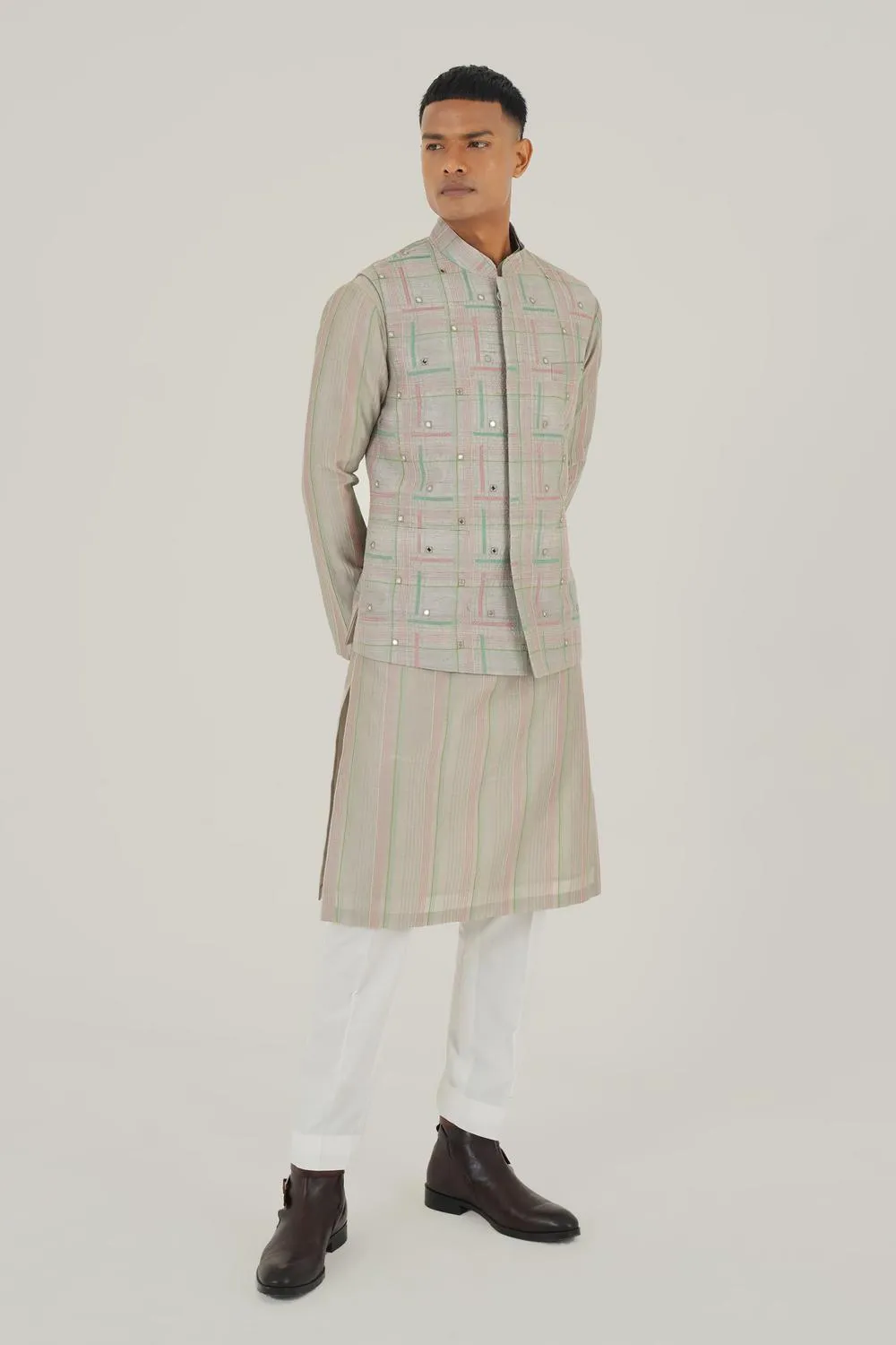 Geometric Embroidered Jawahar Jacket With Mirror Work