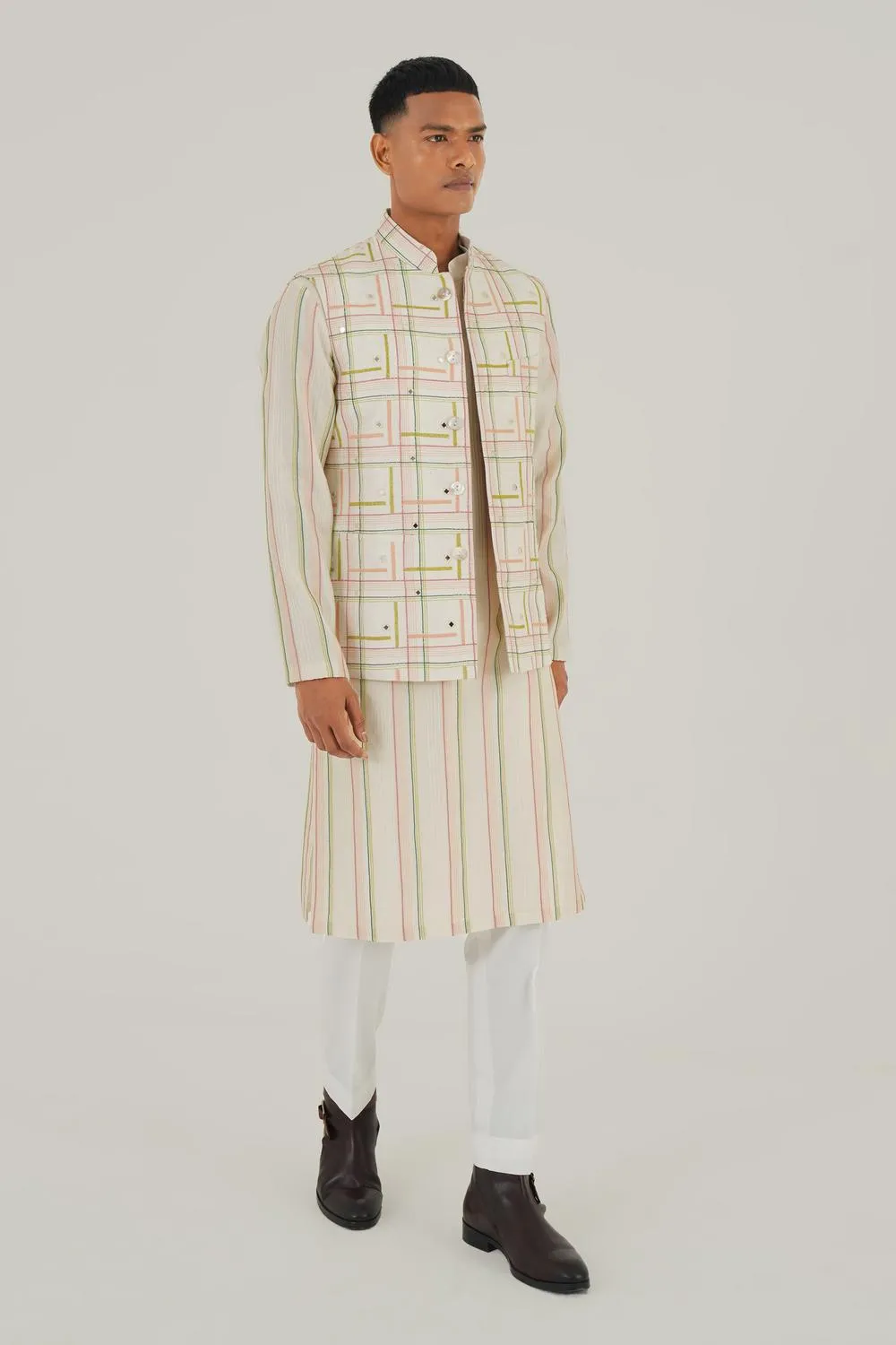 Geometric Embroidered Jawahar Jacket With Mirror Work