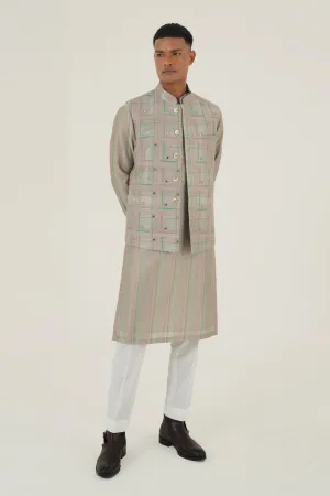 Geometric Embroidered Jawahar Jacket With Mirror Work