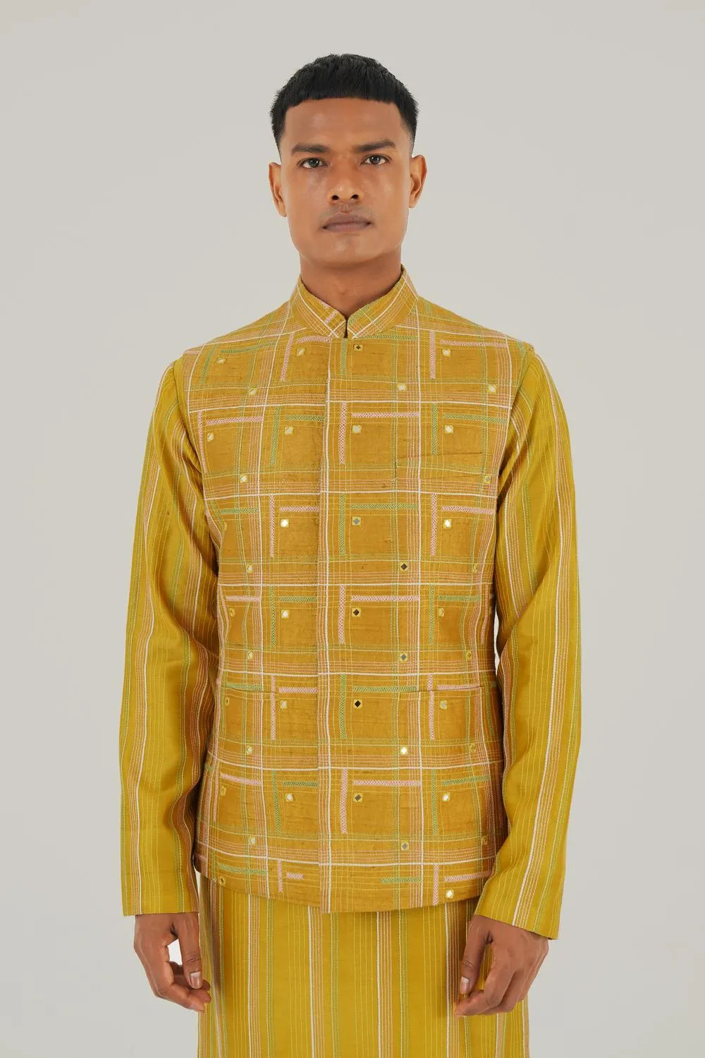 Geometric Embroidered Jawahar Jacket With Mirror Work