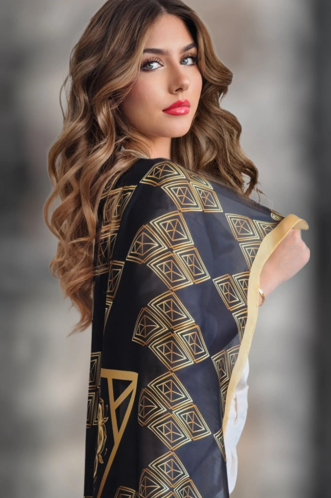 Geometric Gold Luxury Silk Scarf
