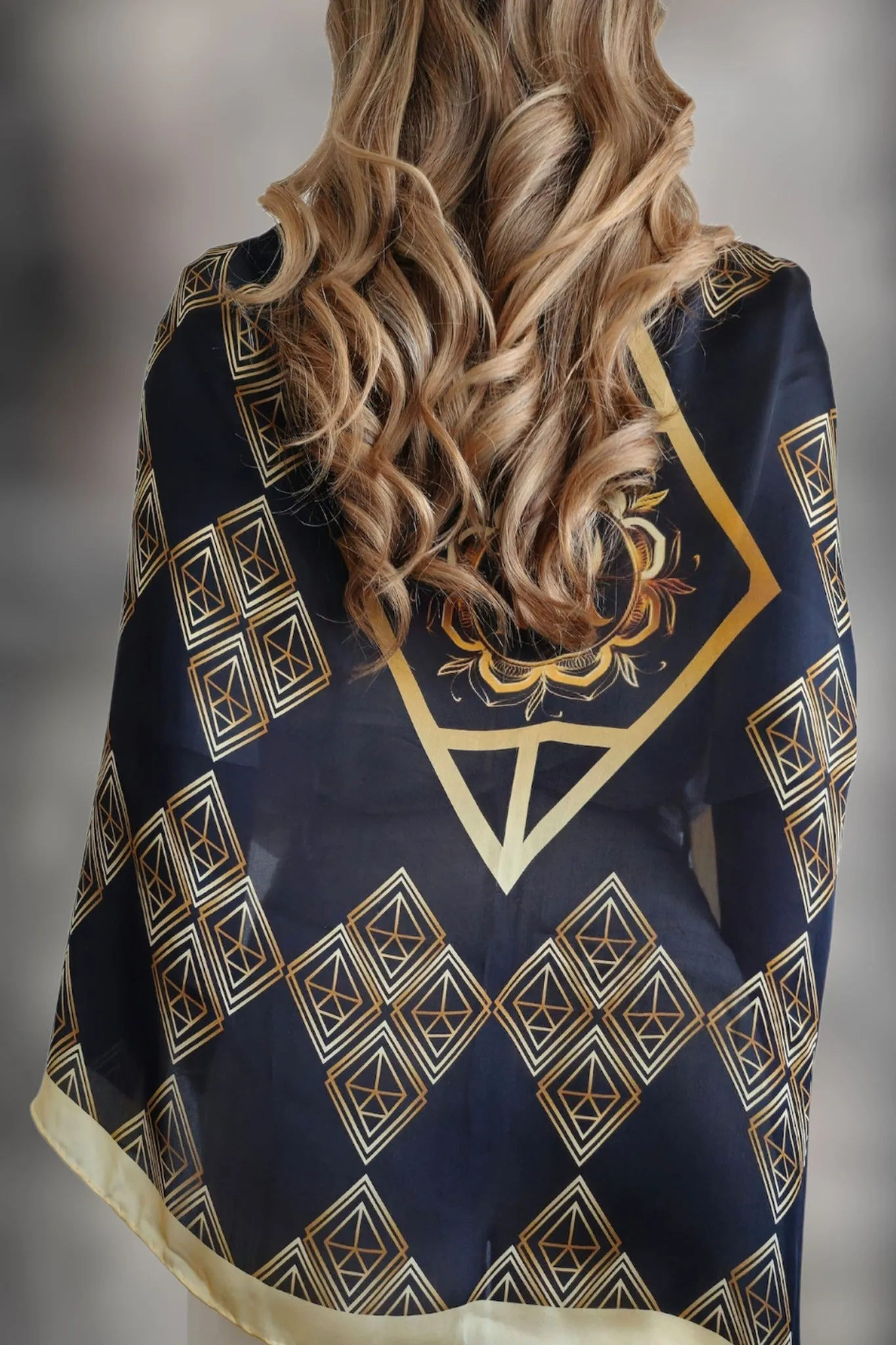 Geometric Gold Luxury Silk Scarf