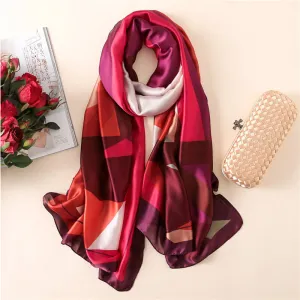 Geometric Pattern Long Silk Scarf for Women