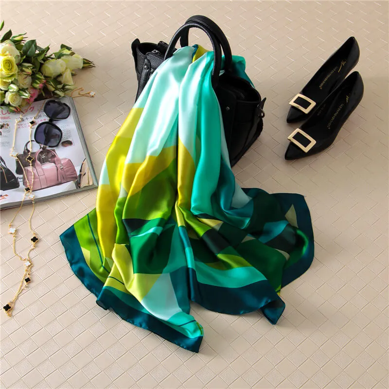 Geometric Pattern Long Silk Scarf for Women