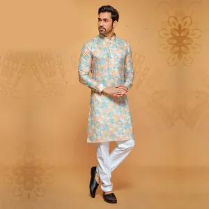 Geometric Printed Kurta in Shade of Blue and Orange