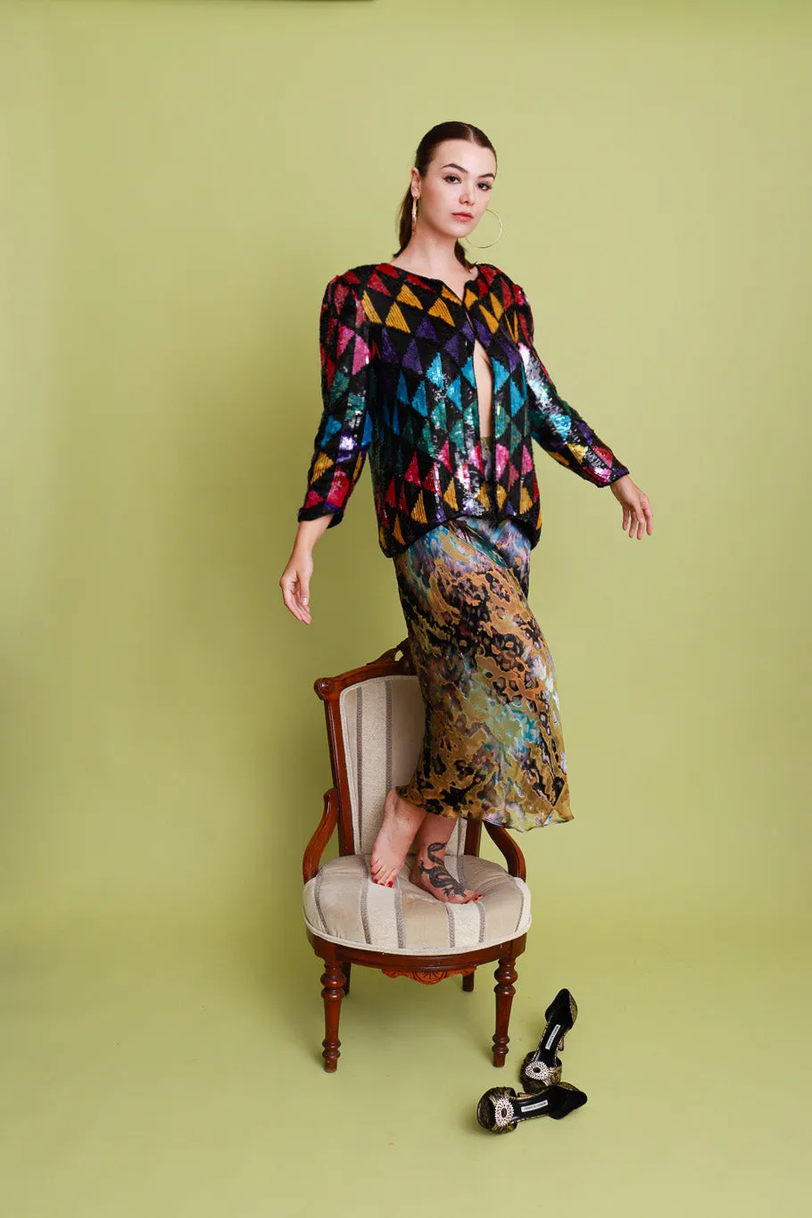 Geometric Sequin Silk Jacket