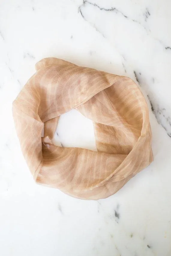Glenty 100% Silk Scarf with Geometric Design Beige Infinty Scarf