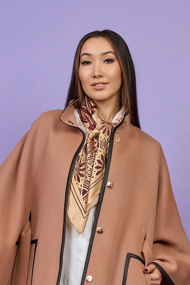 GLOWING Mandala Designer 100% Silk Scarf in Mocha Gold
