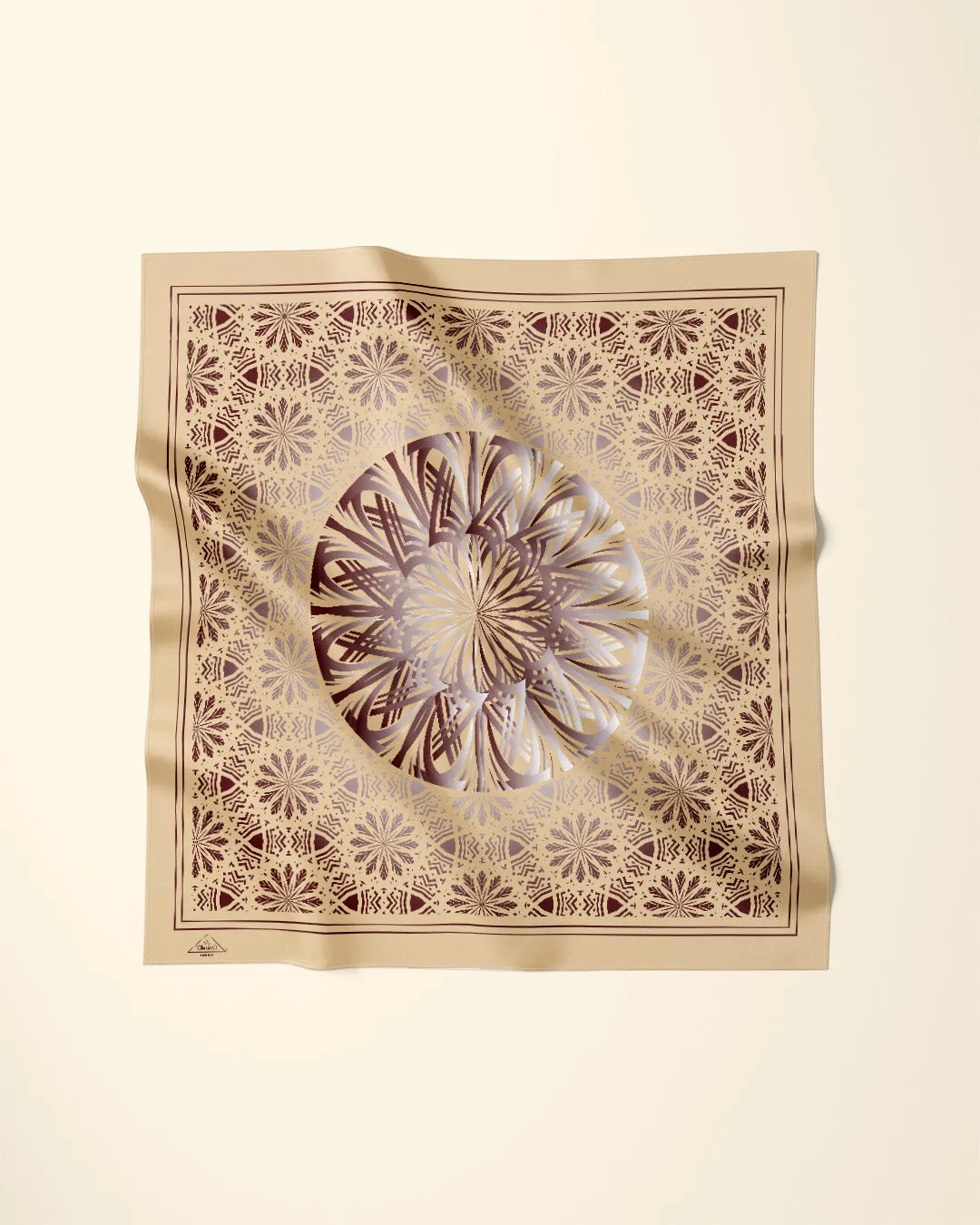 GLOWING Mandala Designer 100% Silk Scarf in Mocha Gold