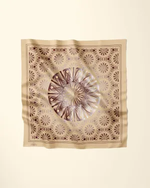 GLOWING Mandala Designer 100% Silk Scarf in Mocha Gold