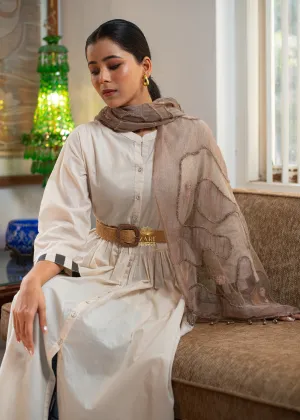 Golden Bloom: Wool Cotton Blend Scarf with Floral Motifs & Golden Beads
