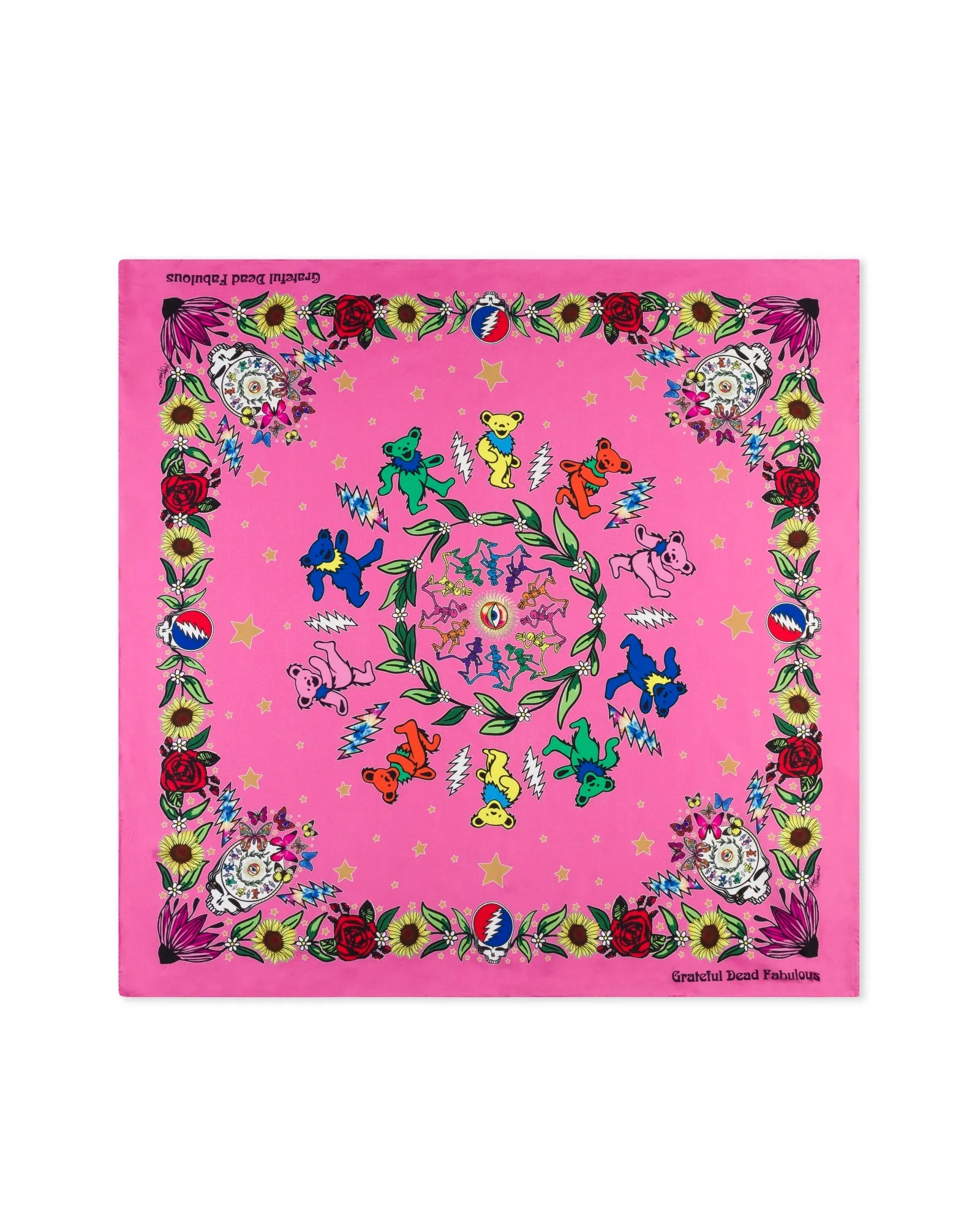 Grateful Dead Floral Silk Scarf - Pink