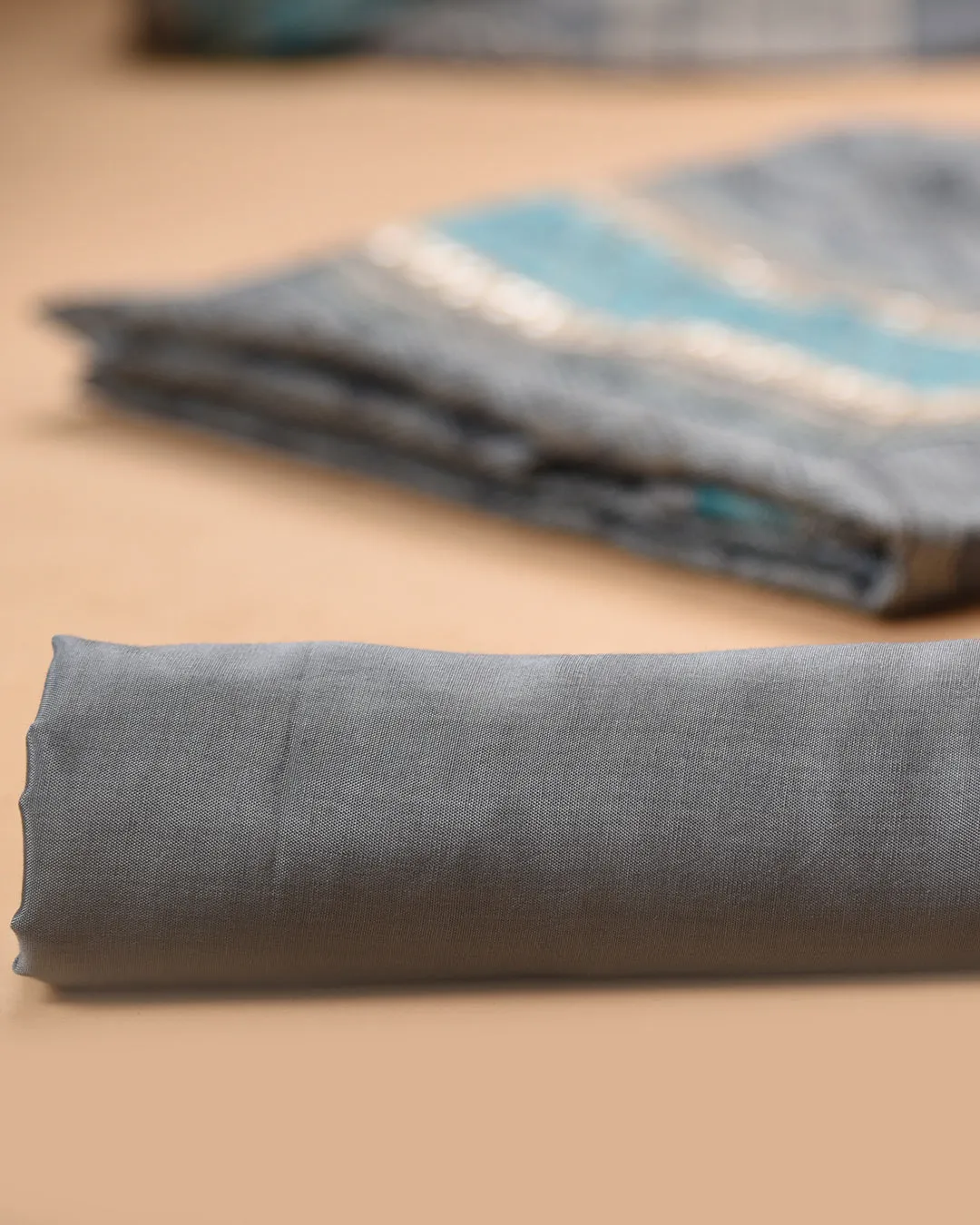 Gray Chanderi Silk Blend Printed With Embroidery Unstitched Suit Fabric Set With Chanderi Silk Blend Printed Dupatta