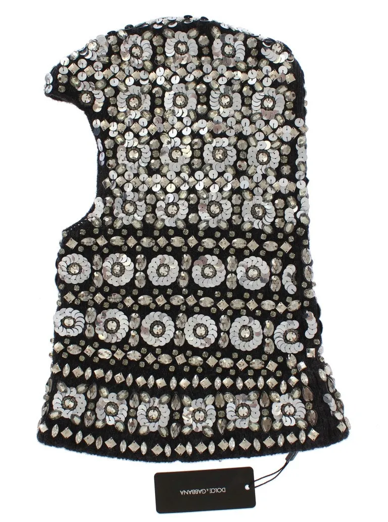 Gray Crystal Sequin Hood Scarf Hat